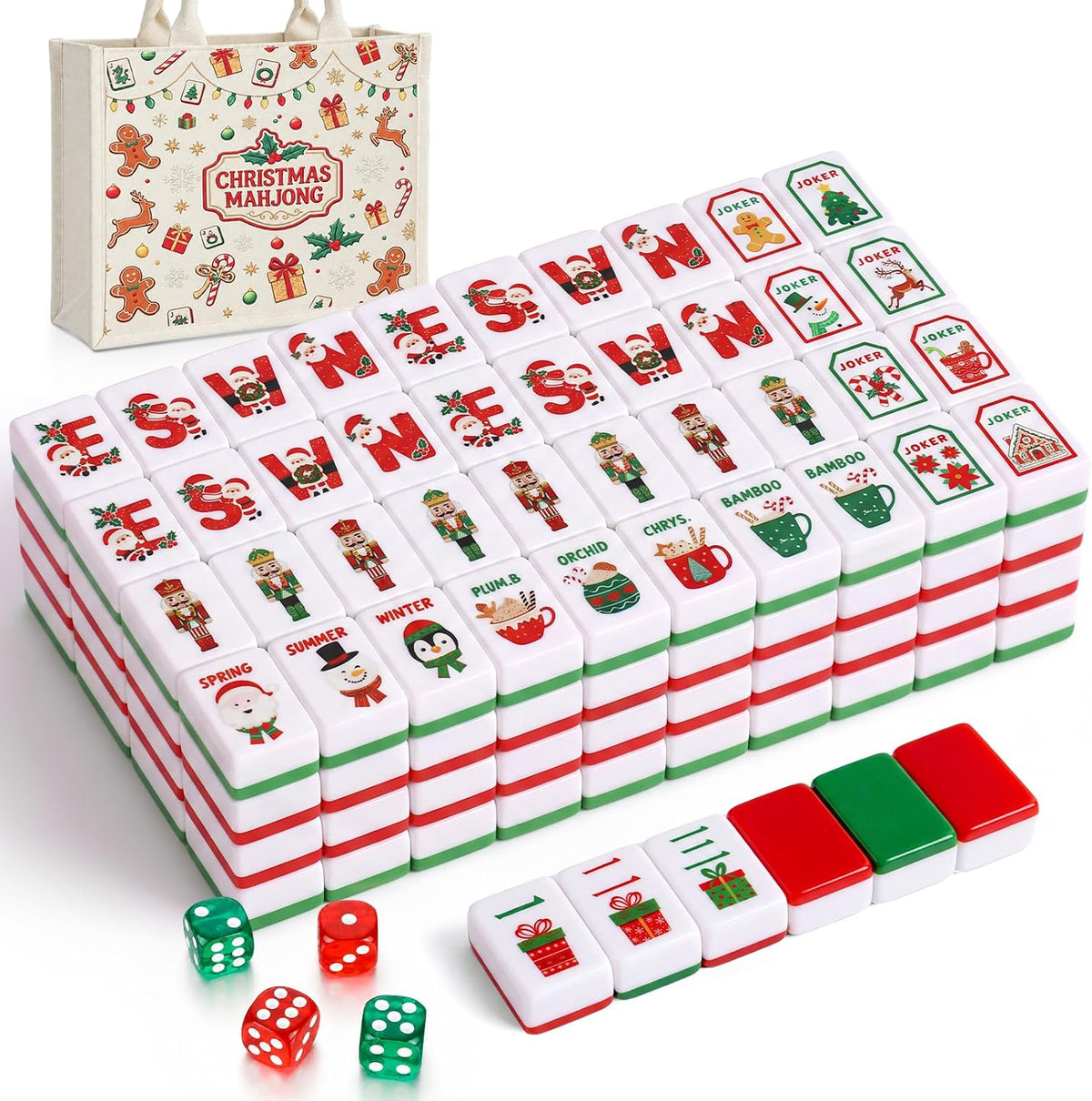 Kasyat American Mahjong - Juego de 160 azulejos con dados y bolsa con