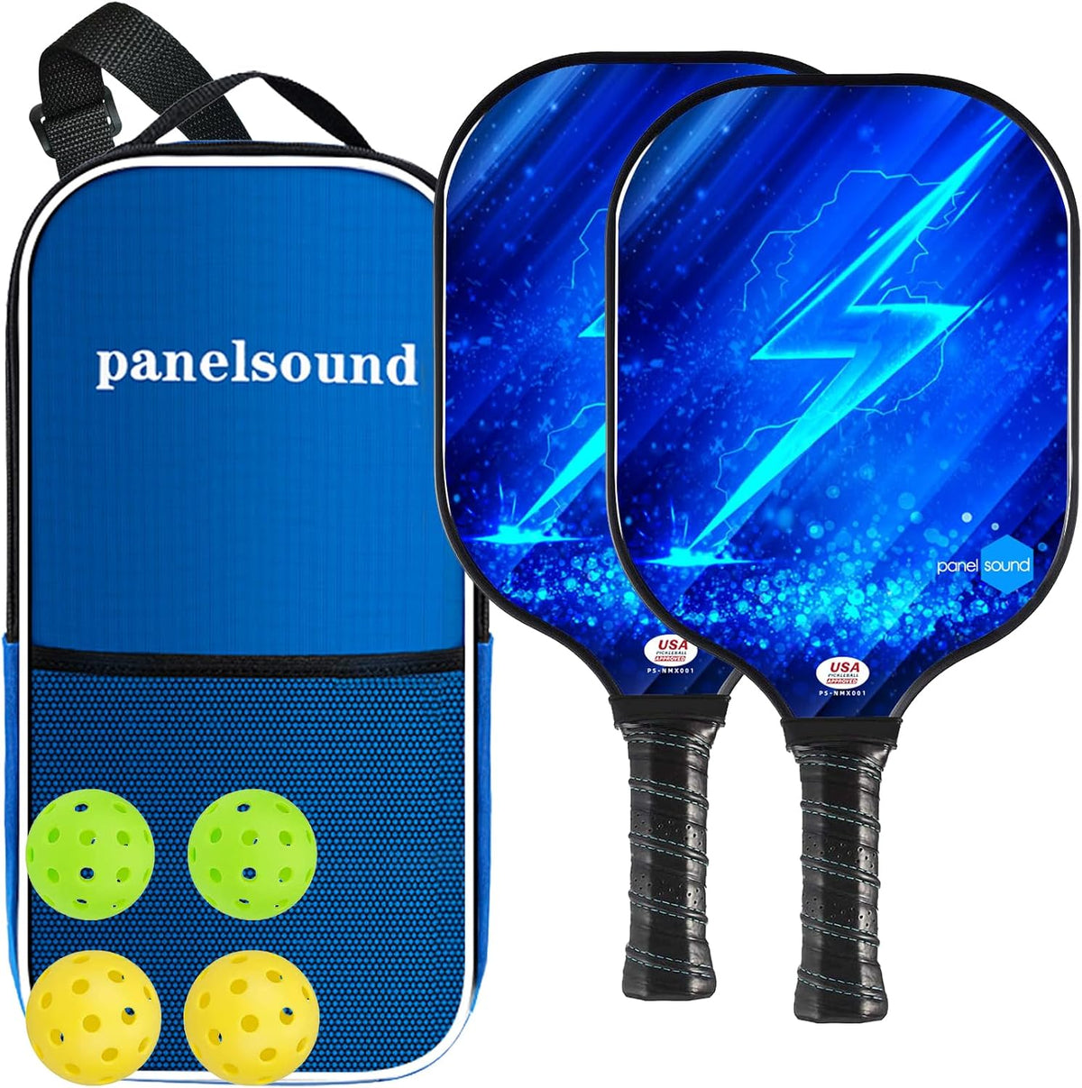 Set de 2 o 4 Palas de Pickleball Aprobadas por USAPA, Rackets de Fibra de Vidrio para Pickleball, incluye 4 Pelotas de Exterior y 1 Estuche de Transporte