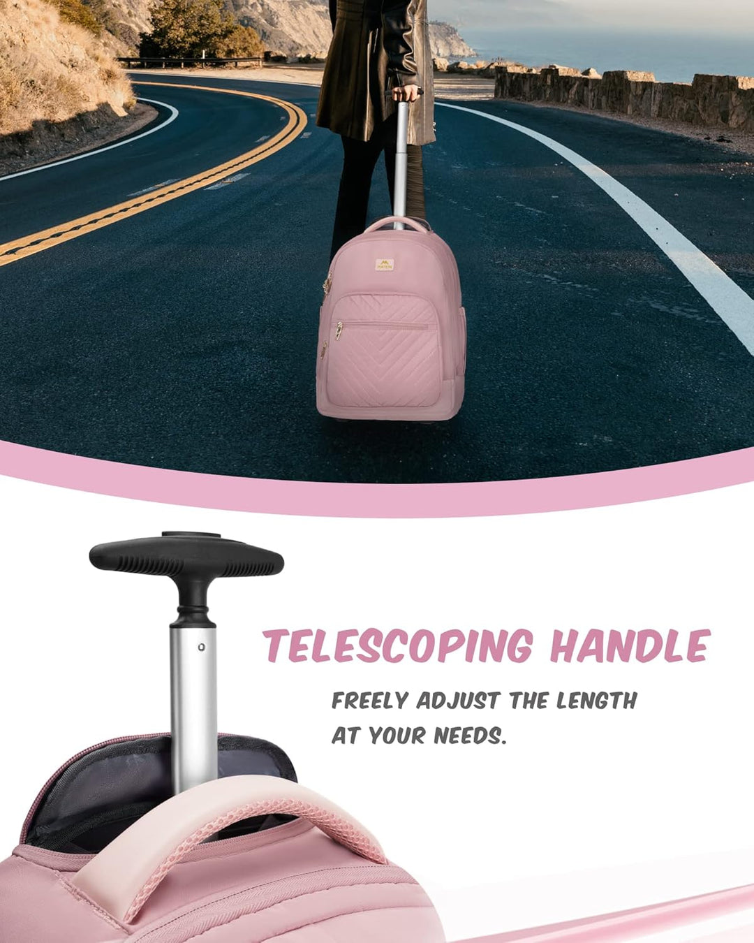 MATEIN Mochila con ruedas para mujer, mochila de viaje para laptop...