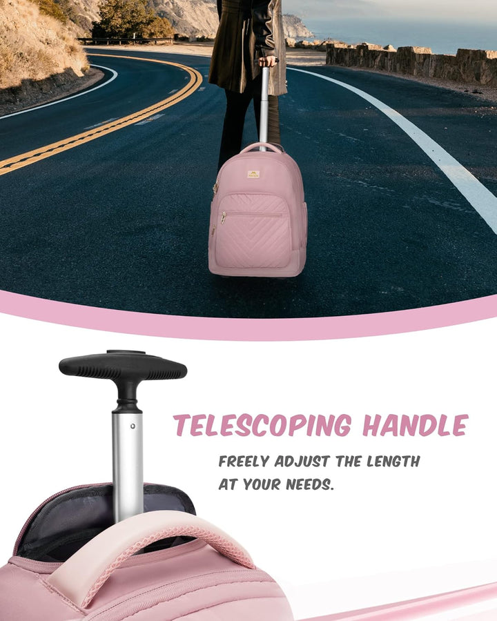 MATEIN Mochila con ruedas para mujer, mochila de viaje para laptop...
