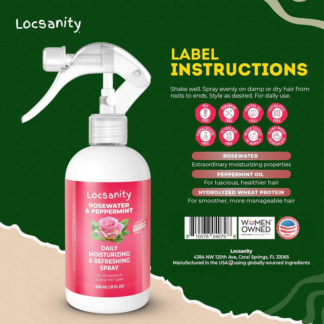Locsanity Hidratante diario con agua de rosas y menta para el cuero...