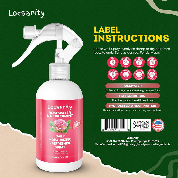 Locsanity Hidratante diario con agua de rosas y menta para el cuero...