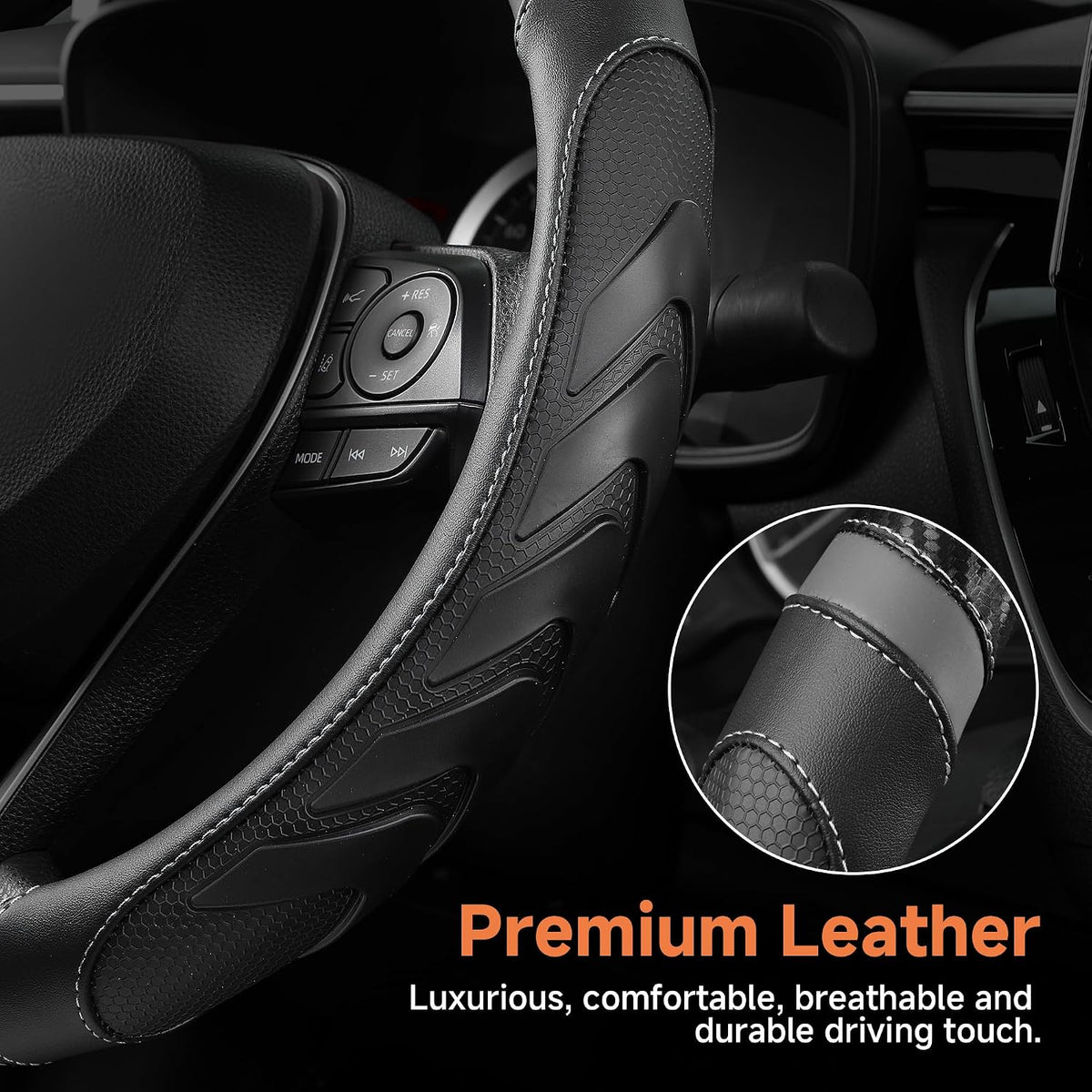 West Llama Funda para volante de piel de fibra de carbono con agarre antideslizante, diseño texturizado 3D, funda para volante de automóvil de 14.5 a 15 pulgadas, accesorio interior duradero (tamaño