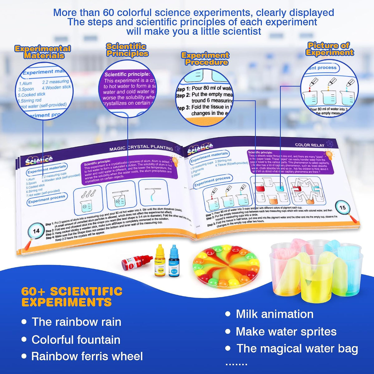 Kit de ciencia para niños, 80 experimentos de laboratorio de ciencias, disfraz de científico juego de rol STEM, herramientas científicas de aprendizaje educativo, regalos de cumpleaños y juguetes para