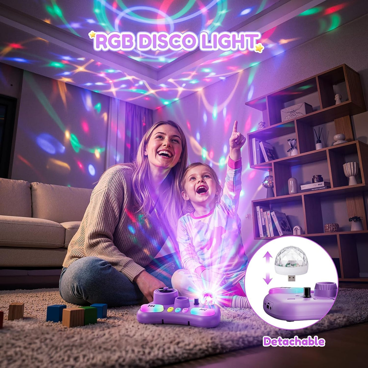 Máquina de karaoke con soporte para niños, micrófono de karaoke recargable con luz de discoteca y 2 micrófonos inalámbricos, juguetes de canto de Navidad, regalos de cumpleaños para niñas de 3, 4, 5