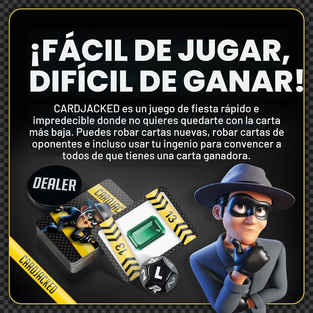 CARDJACKED - Divertido juego de cartas para familias | Juegos de cartas de fiesta para adultos | 8-12 minutos de tiempo de juego | Juego de cartas para niños | 4-10 jugadores | Fácil de aprender | Compacto y portátil