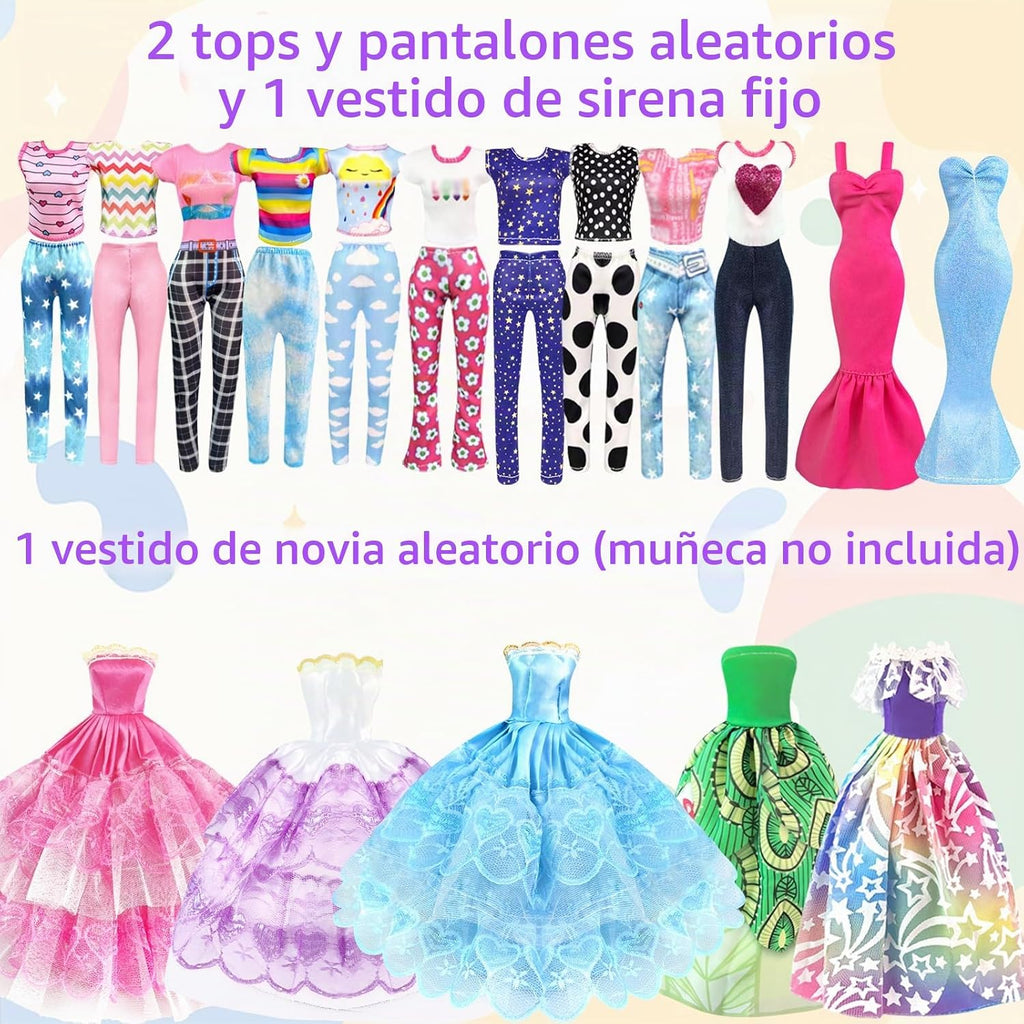 75 piezas de ropa y accesorios para muñeca con armario para muñeca de 11.5 pulgadas - Set de diseño de moda que incluye vestido de novia, vestidos de moda, conjuntos, tops y pantalones, perchas