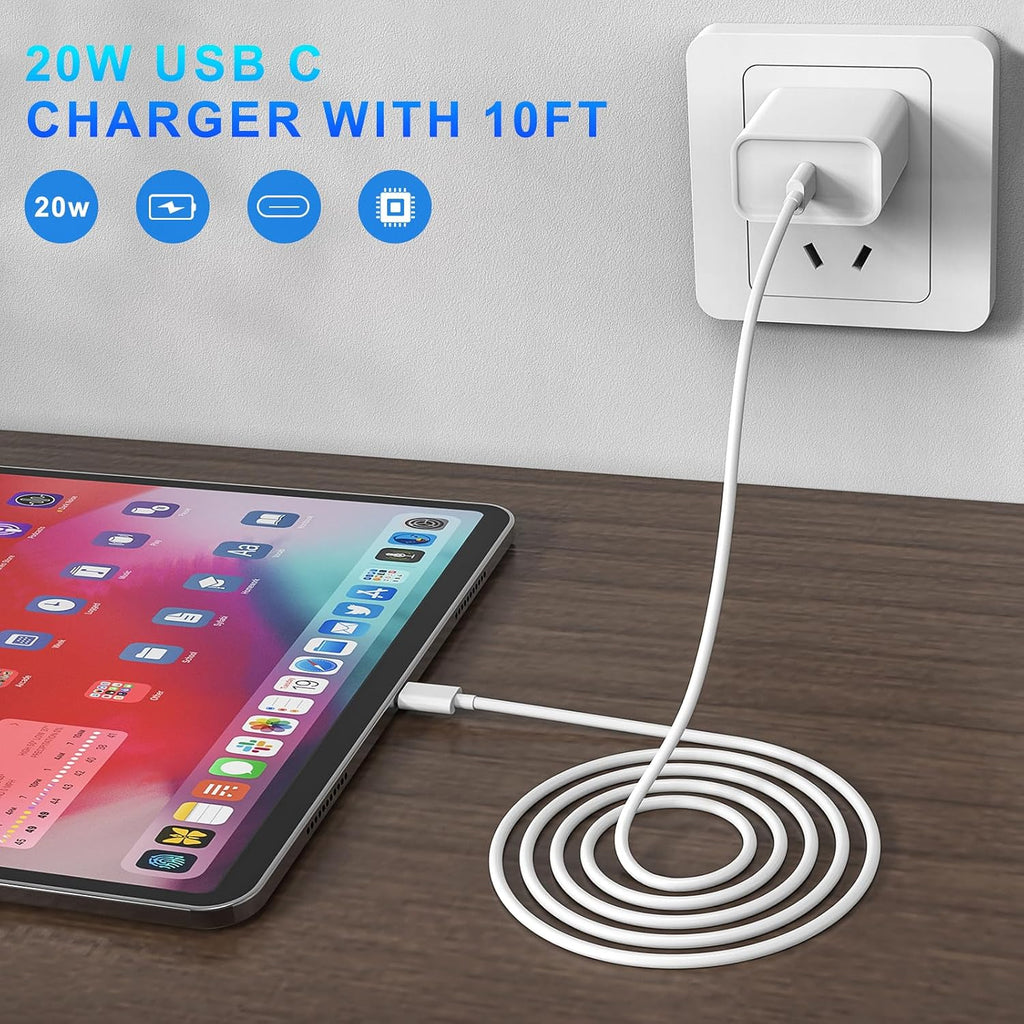 Cargador de carga rápida para iPhone 16 y 15, paquete de 3 cargadores USB C PD de 20 W con cable de 10 pies, cable USB C tipo C para iPhone 16/16 Plus/16 Pro/16 Pro Max/15/15 Pro/15 Pro Max (blanco)
