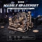ROKR Rompecabezas 3D para adultos, kit de modelo eléctrico Marble Spaceport LGC01, 472 piezas de rompecabezas de madera con diseño de canicas, juguete de construcción, decoración de escritorio