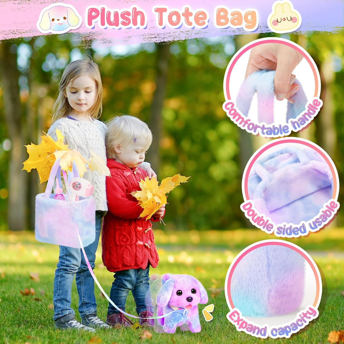 Juguetes de peluche para cachorros para niños con bolsa de mano