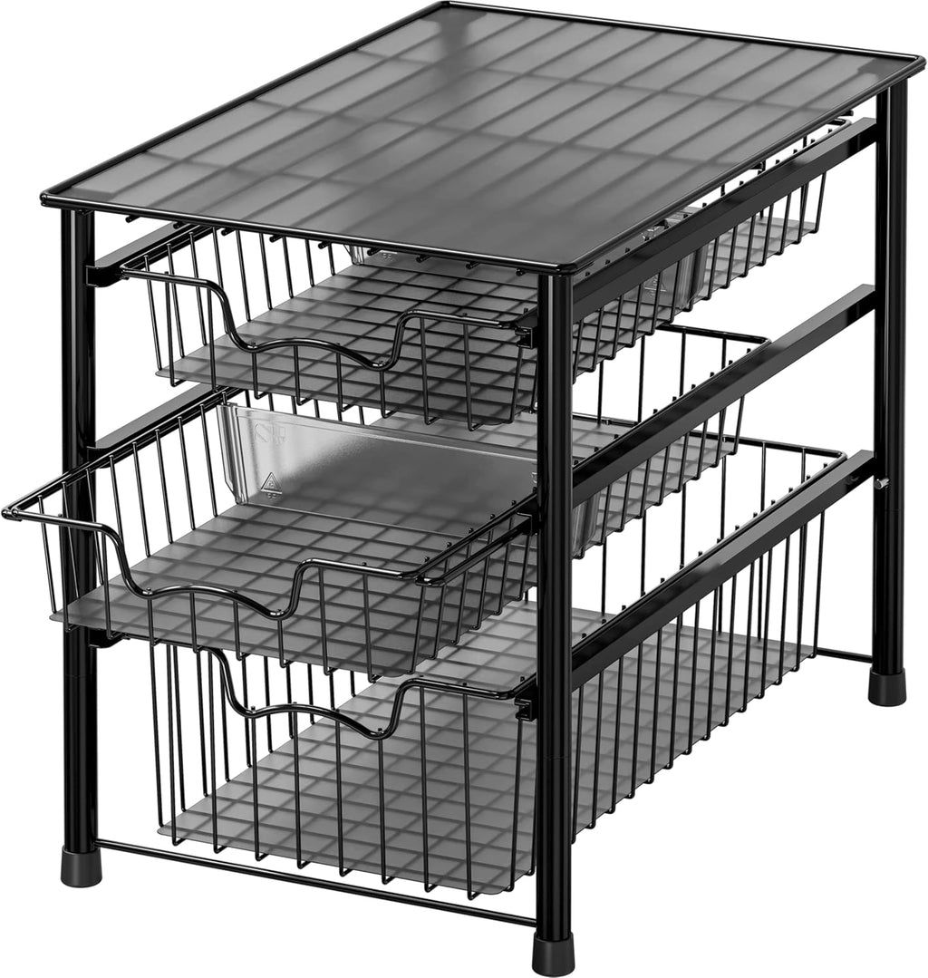 Simple Houseware Cajón organizador apilable de 3 niveles, color negro