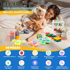 Juguetes para bebés de 6 en 1 de 6 a 12 meses, juguetes Montessori para bebés de 6-12-18 meses, anillos de apilado de bloques de juguetes para dentición de bebés, contenedor sensorial de clasificación