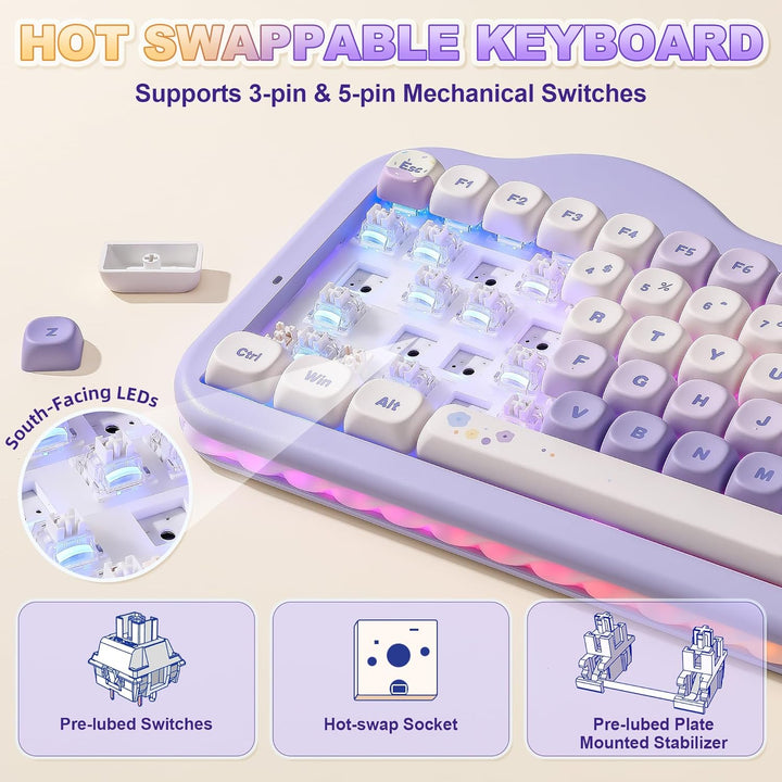 YUNZII C75 Teclado mecánico inalámbrico, diseño de 75%, intercambia...