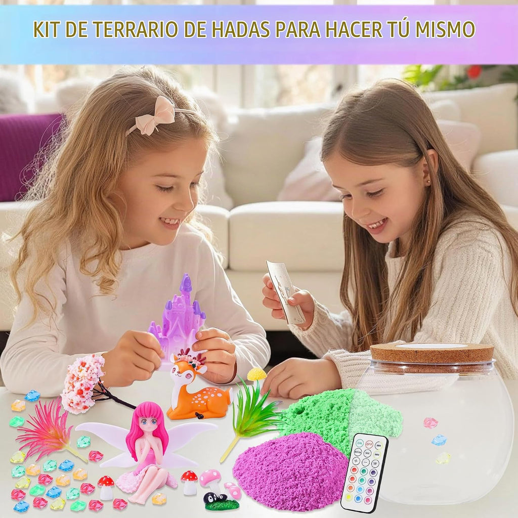 Gifmore Kit de terrario iluminado de hadas para niñas, juego de juguetes de manualidades de jardín de hadas, regalos de cumpleaños de ensueño para niñas de 4 a 12 años