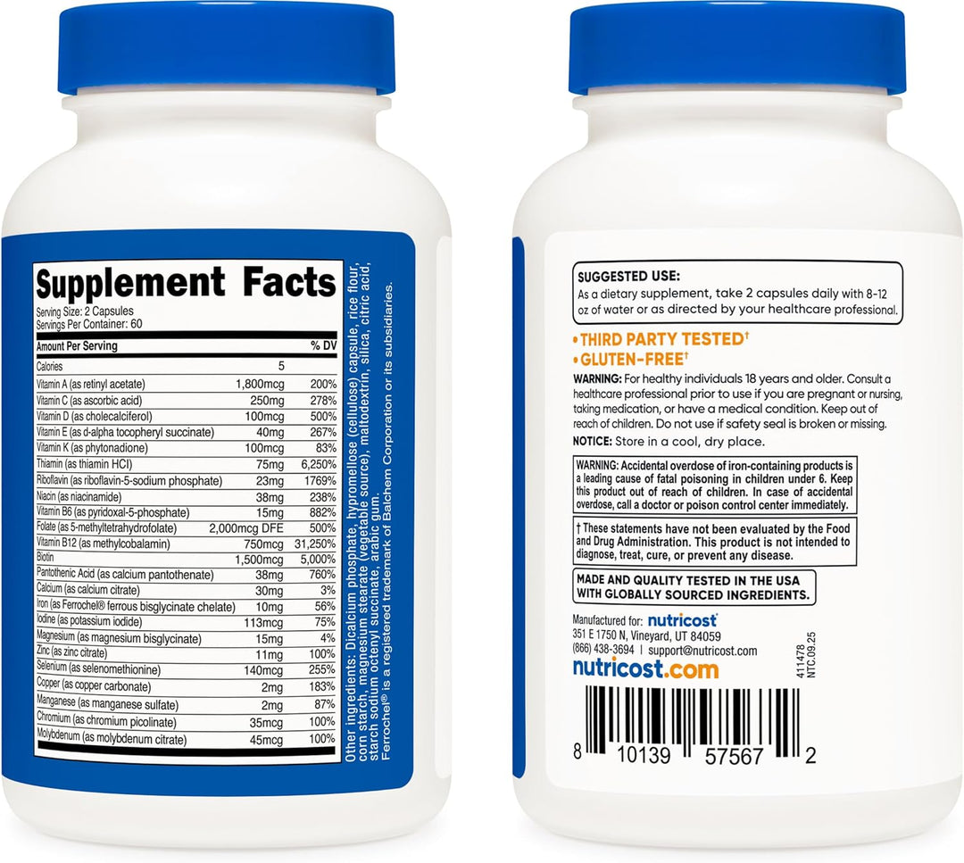 Nutricost Multivitamínico metilado 120 cápsulas, 60 porciones - 23...