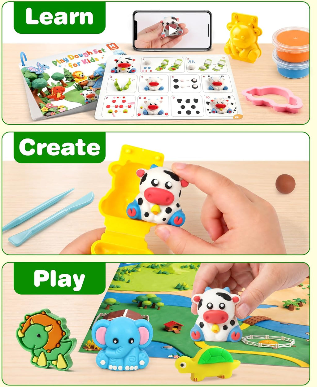 Helsort Juego de masa de juego de animales para niños, 35 herramientas de