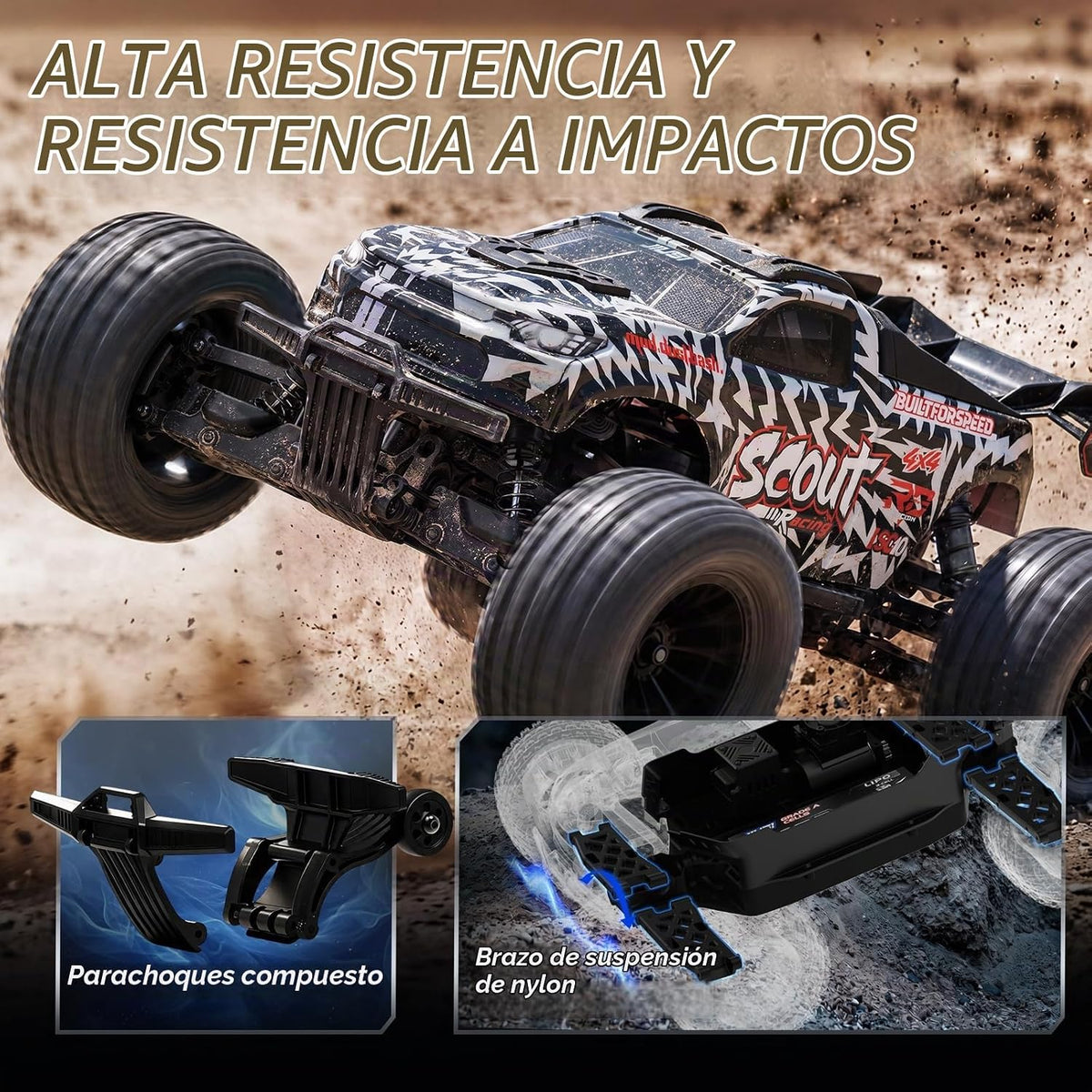 Camión RC sin escobillas SC10 1/10 RTR, 50+MPH, 4WD, Hobbywing ESC