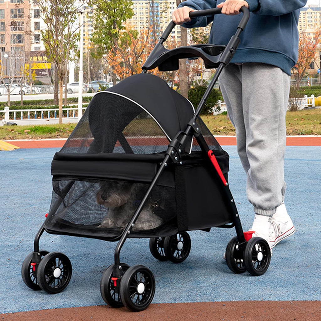 Cochecito plegable para mascotas con portavasos y freno