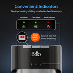 Brio Dispensador enfriador de agua con carga inferior para botellas de 5 galones - 3 temperaturas con salidas caliente, ambiente y fría, cerradura de seguridad para niños, pantalla LED con alerta de