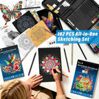 H & B Kit de boceto de 101 piezas para adultos con 3 libros y estuche con