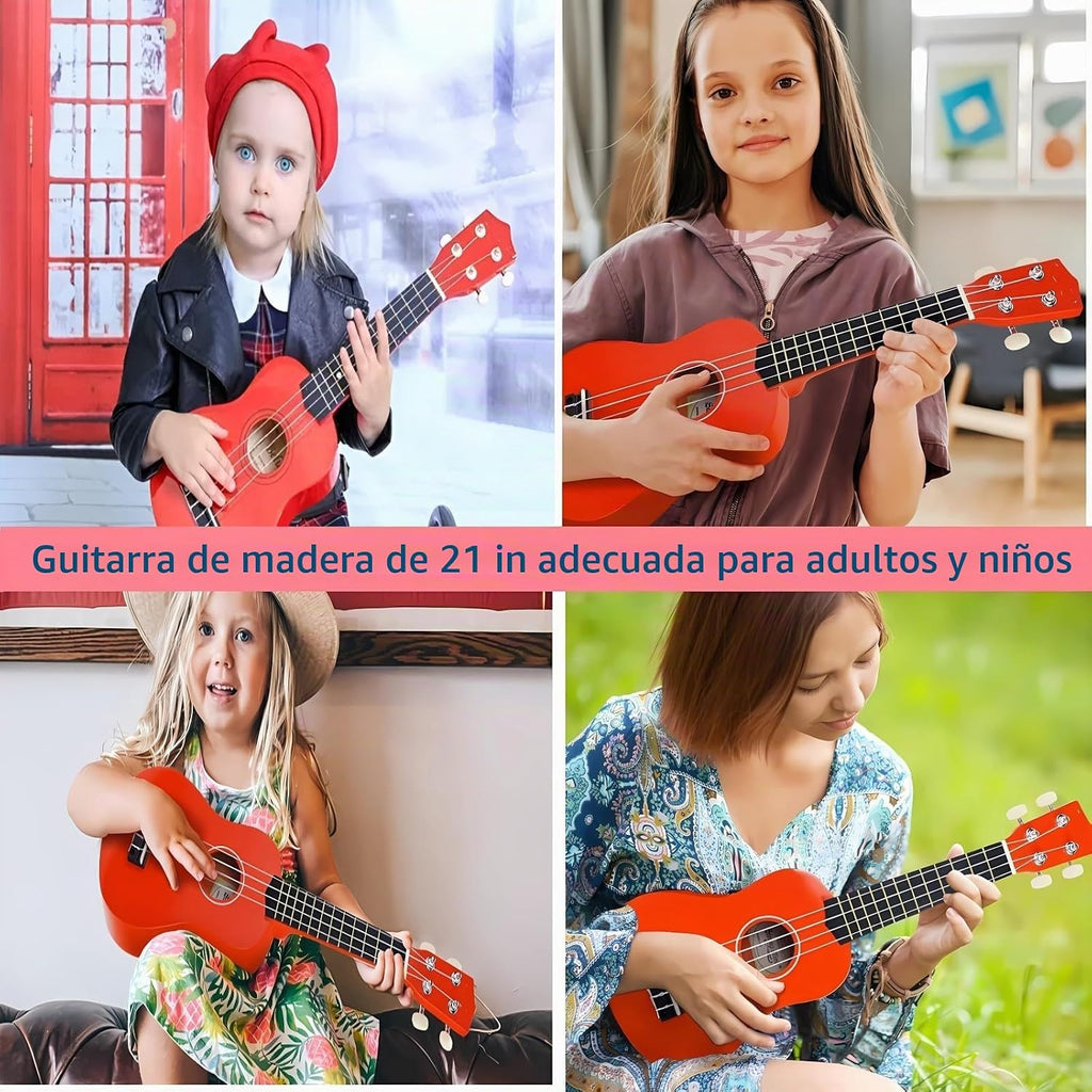 Instrumento musical de guitarra acústica de madera de 21 pulgadas para principiantes (rojo)