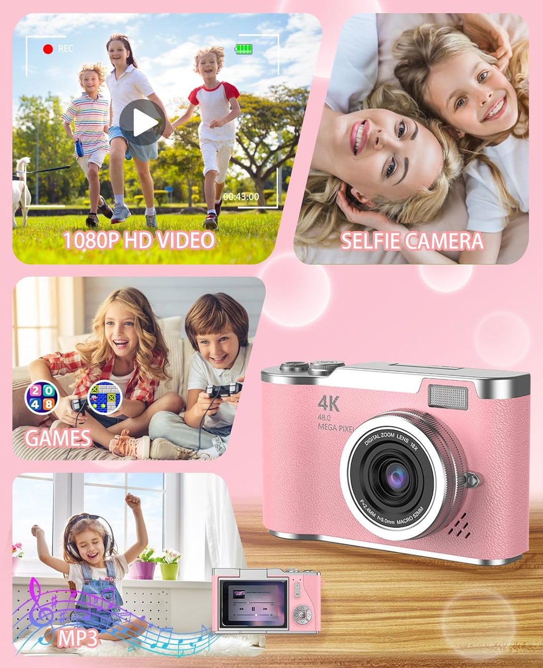 HEYMAO Cámara digital para niños, cámara digital 4K para fotografía...