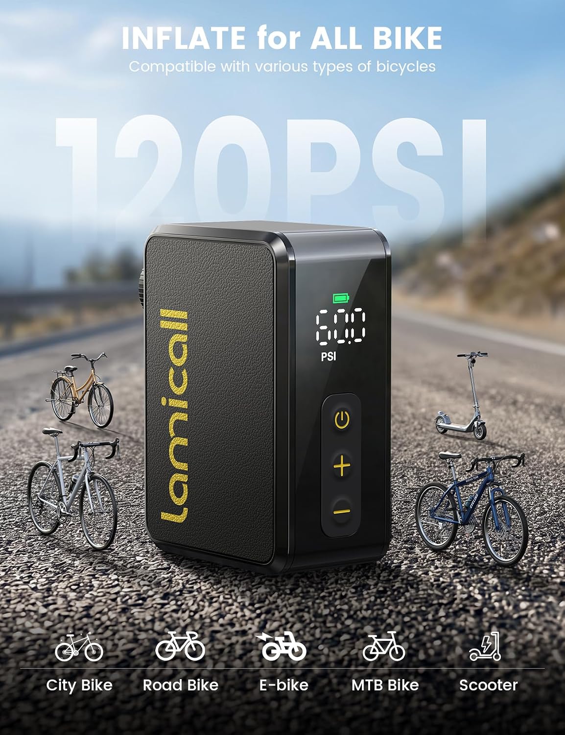 Inflador de neumáticos con bomba de bicicleta ultra mini - Lamicall...