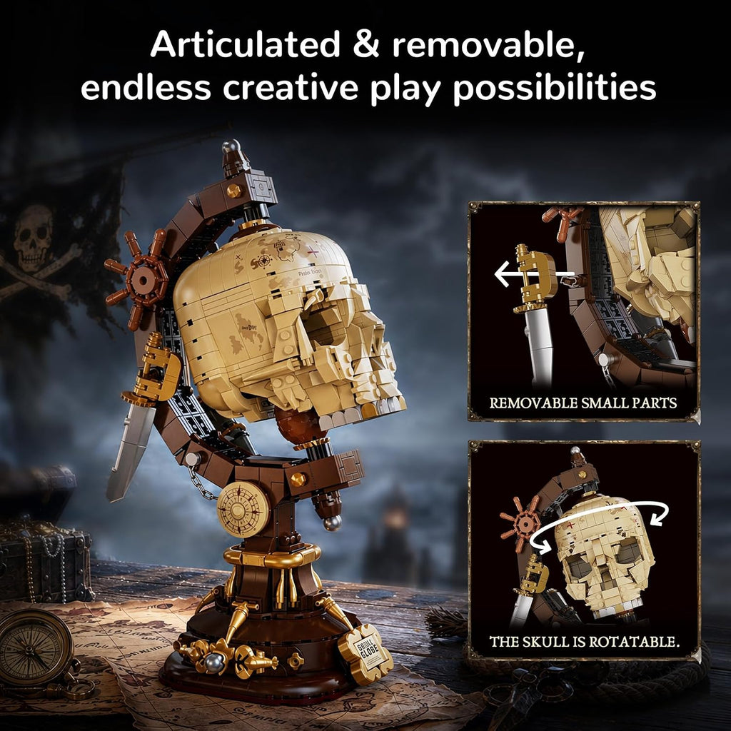 Juego de construcción de globo de calavera pirata, 1136 piezas, kit de