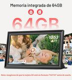 Marco de fotos digital Frameo de 64 GB de 15.6 pulgadas, WiFi, marcos de fotos electrónicos grandes de 1920 x 1080 IPS FHD pantalla táctil, envía fotos desde tu teléfono desde cualquier lugar, el