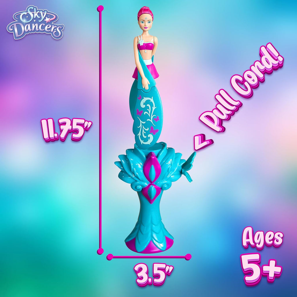 Sky Dancers Muñeca voladora, juguete de tirar, sin baterías, brillo turquesa
