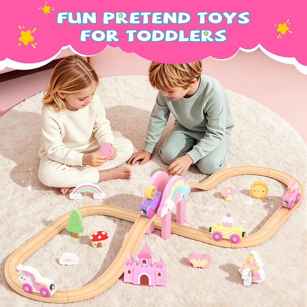 Juego de tren de madera para niños pequeños, regalos de cumpleaños de