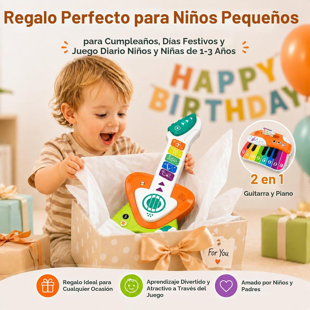 Juguete de guitarra para niños pequeños, guitarra táctil 2 en 1 y piano