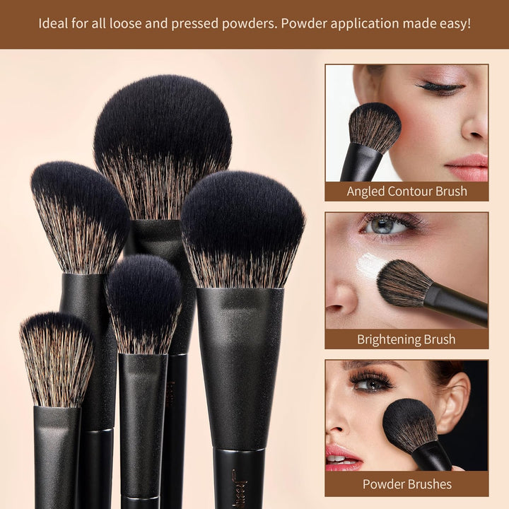 Jessup Juego de brochas de maquillaje Jessup 14 piezas Kabuki negra...