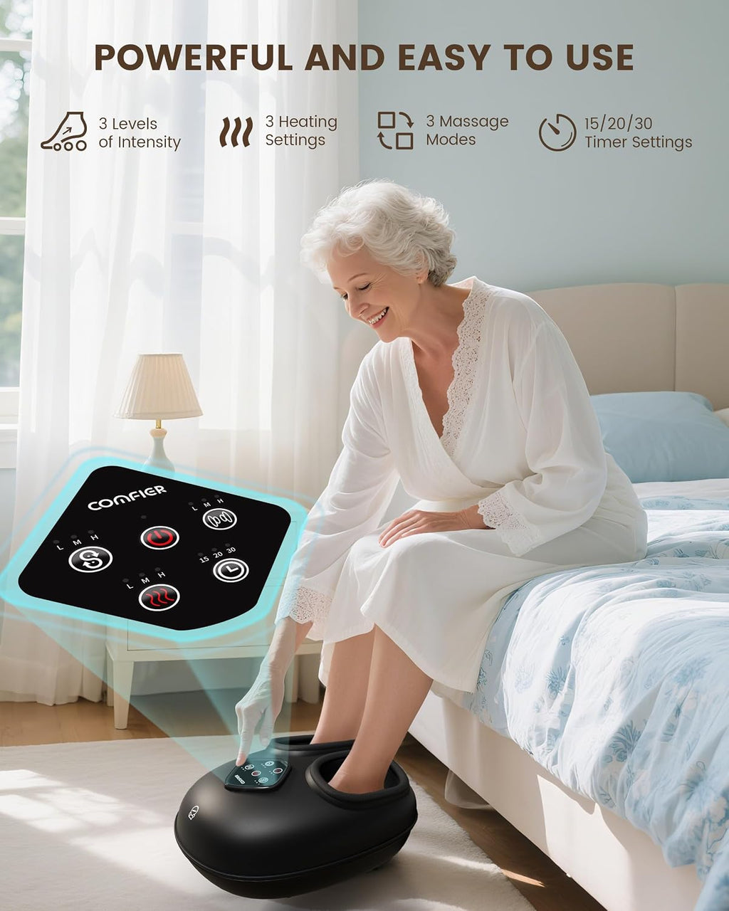 COMFIER Masajeador de pies elegible para FSA con calor, máquina masajeador de pies Shiatsu elegible para HSA para fascitis plantar, amasamiento y compresión para dolor neuropatía, se adapta hasta