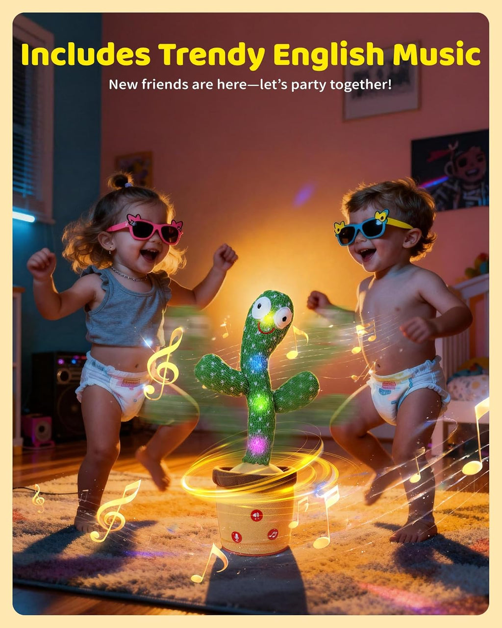 TWORIVER - Juguete de cactus parlante y bailarín de volumen ajustable, verde, No recargable