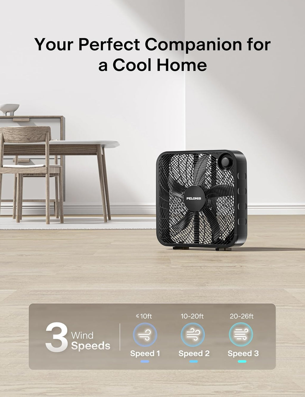 PELONIS Ventilador de caja de 3 velocidades de 20 pulgadas para dor...
