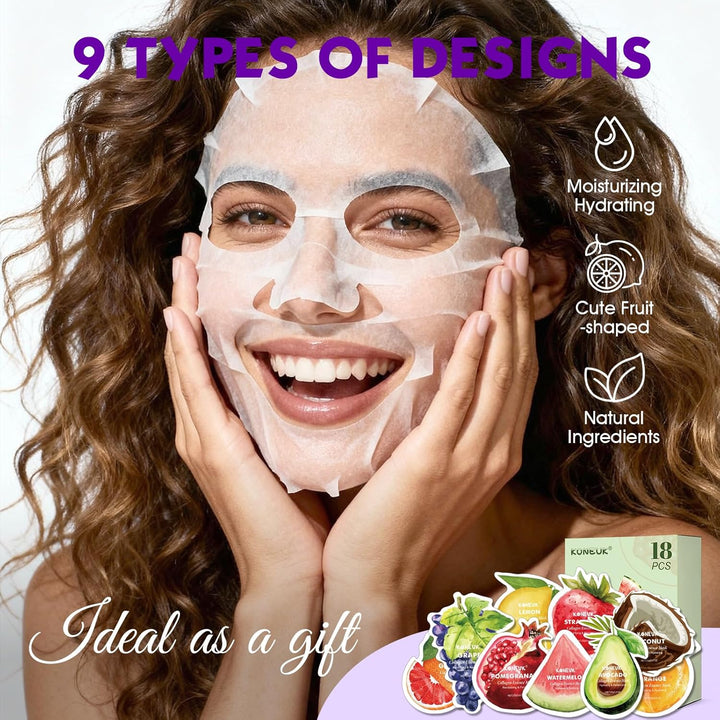 KONEUK Paquete de 18 mascarillas faciales con forma de fruta, cuida...
