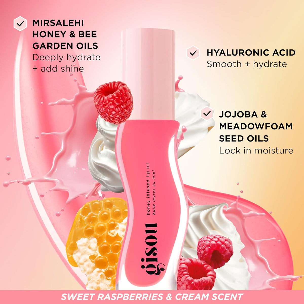 Gisou Aceite labial con infusión de miel, aceite labial hidratante...