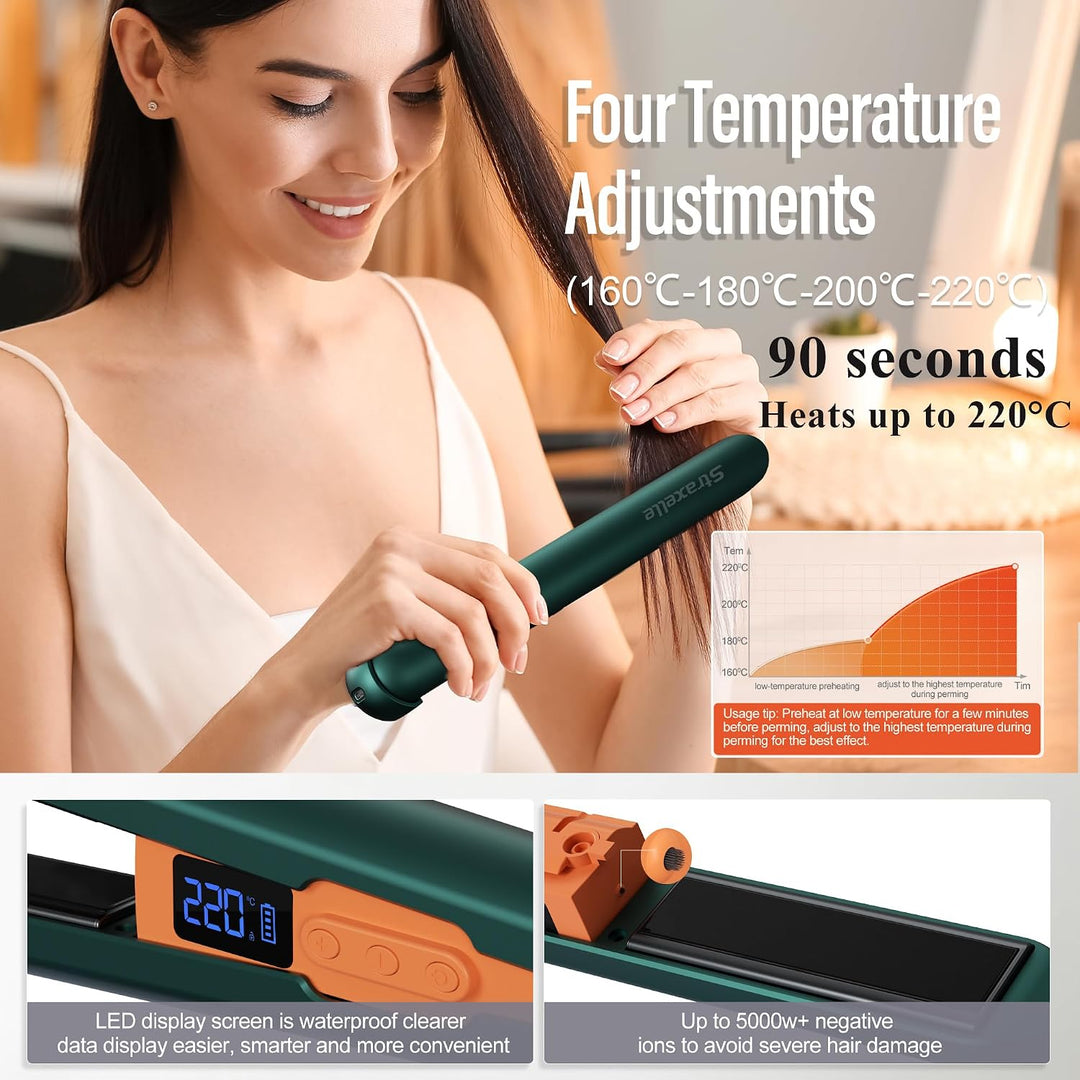 Straxelle Plancha de pelo inalámbrica, plancha plana recargable de...