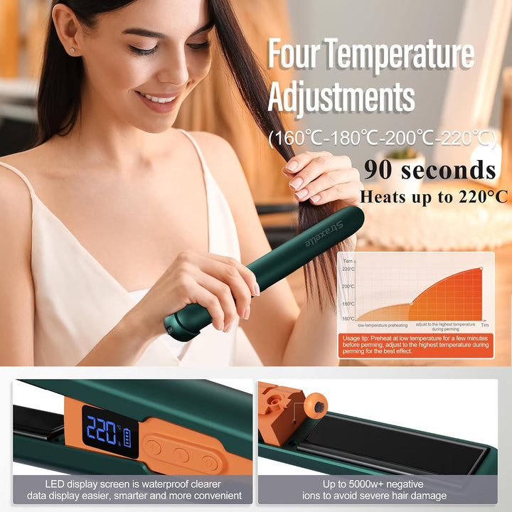Straxelle Plancha de pelo inalámbrica, plancha plana recargable de...
