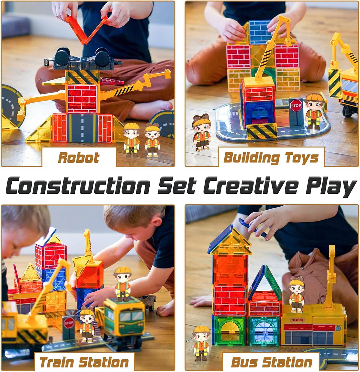 Magnetic Tiles con 2 Cranes, Magnetic Construction Toys STEM Building Toys