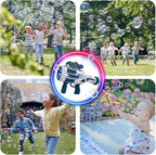 Pistola automática de burbujas Gatling con 2 baterías recargables, produce decenas de miles de burbujas/minuto, incluye vista y linterna, ABS probado en caídas, juguete de máquina de burbujas para niños y adultos, fiesta, boda