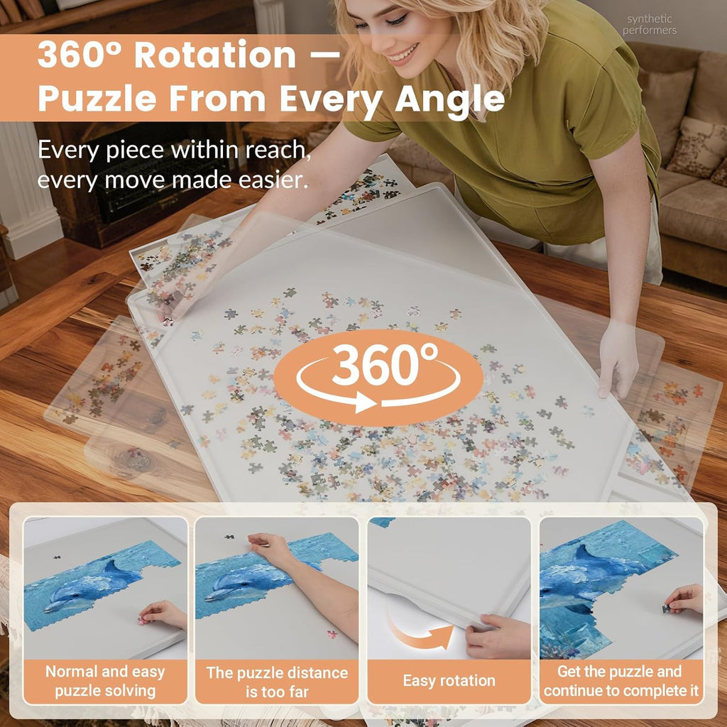 ALL4JIG - Tablero de rompecabezas de plástico giratorio ligero de 1500 piezas con 6 cajones y cubierta, diseño Lazy Susan de 360°, mesa giratoria portátil de 25.98 x 34.25 pulgadas para adultos