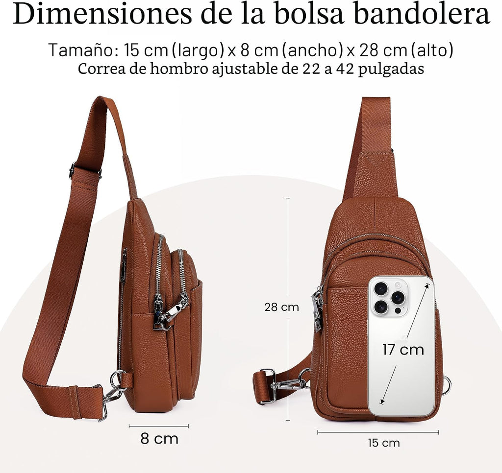 befen Bolso bandolera pequeño de cuero genuino para mujer, antirrobo, bolsa cruzada para el pecho, riñoneras para viajes con ranuras para tarjetas RFID