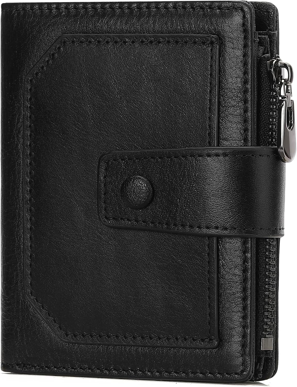 GAEKEAO Billeteras de cuero genuino para hombre con cremallera, Negro