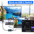 Interruptor USB C 2 en 1 Salida USB C Selector de conmutador para 2 computadoras portátiles comparte 1 dispositivo USB, transferencia de datos 4K @60Hz/10Gbps y carga PD de 100 W, control con cable y