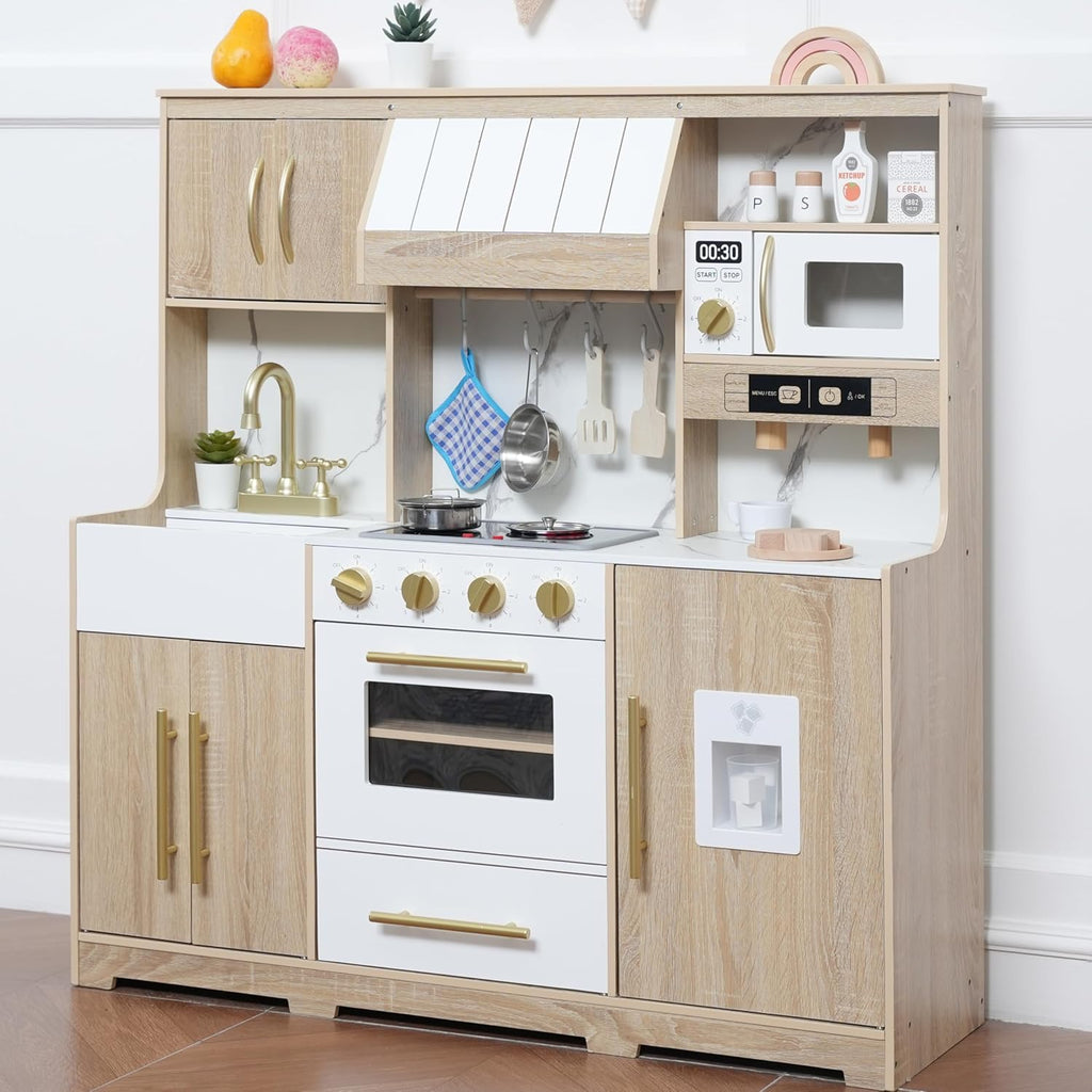 Cocina de madera para niños con luces y sonidos, diseño moderno