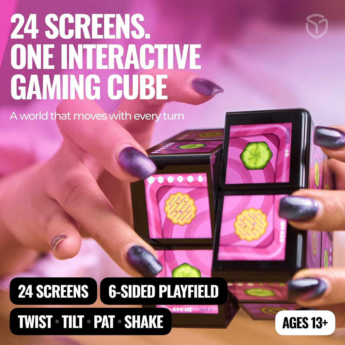 Rubik's WOWCUBE - Consola de Juegos Portátil, 100+ Juegos y Apps para Adolescentes y Adultos (Edades 13+) - Sistema de Entretenimiento Certificado STEM - Cubo de Juego Interactivo con 24 Pantallas