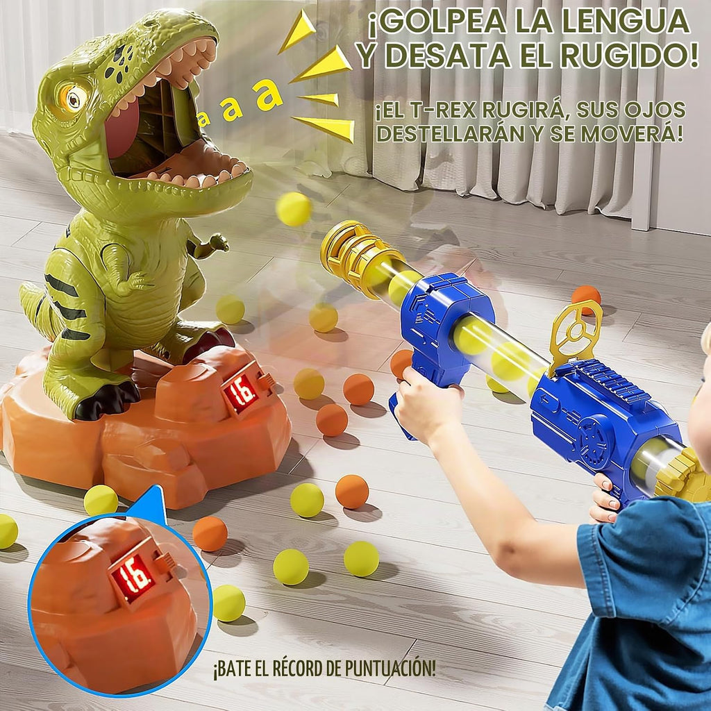 Juego de juguetes de tiro de dinosaurios, lanzador de aire T-Rex de movimiento automático para niños de 3 a 5 años
