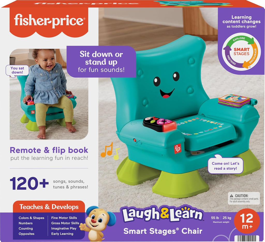 Fisher-Price Juguete de Aprendizaje para Niños Pequeños Laugh & Learn Smart Stages Silla con Música, Luces y Actividades para Bebés de 1+ Años, Verde Azulado